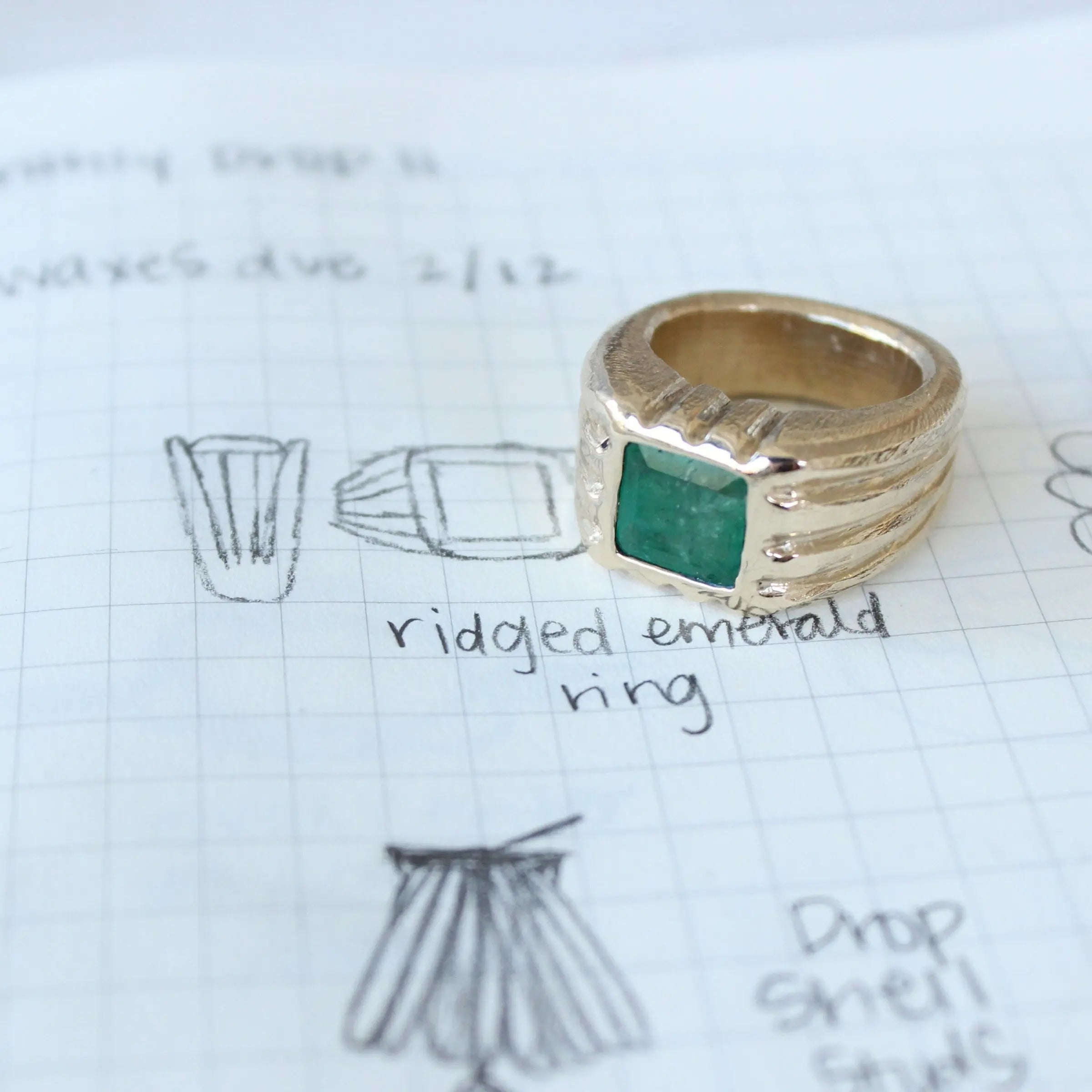 Emerald Ridged Ring Mary Frances Maker