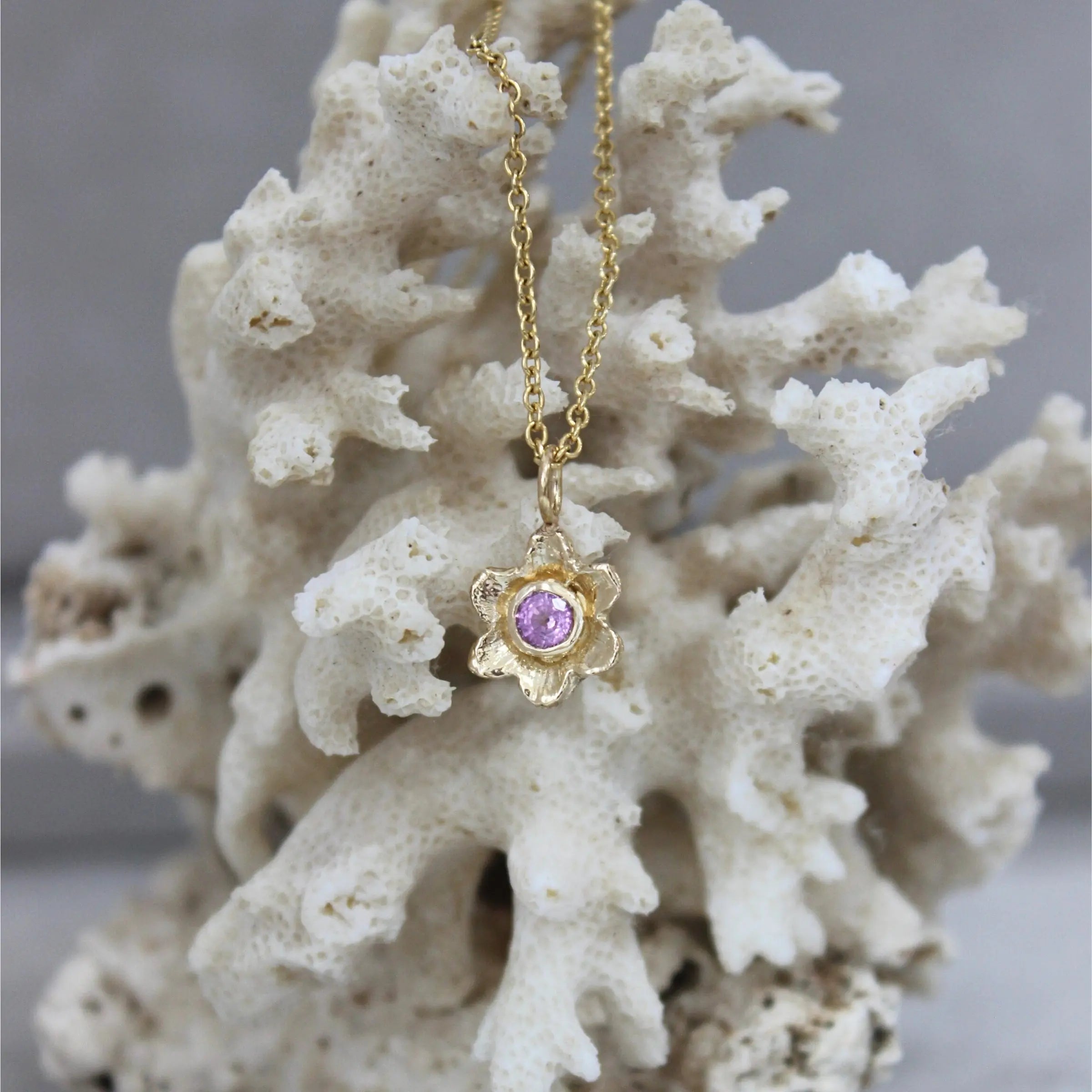 Pink Sapphire Flower Pendant Mary Frances Maker