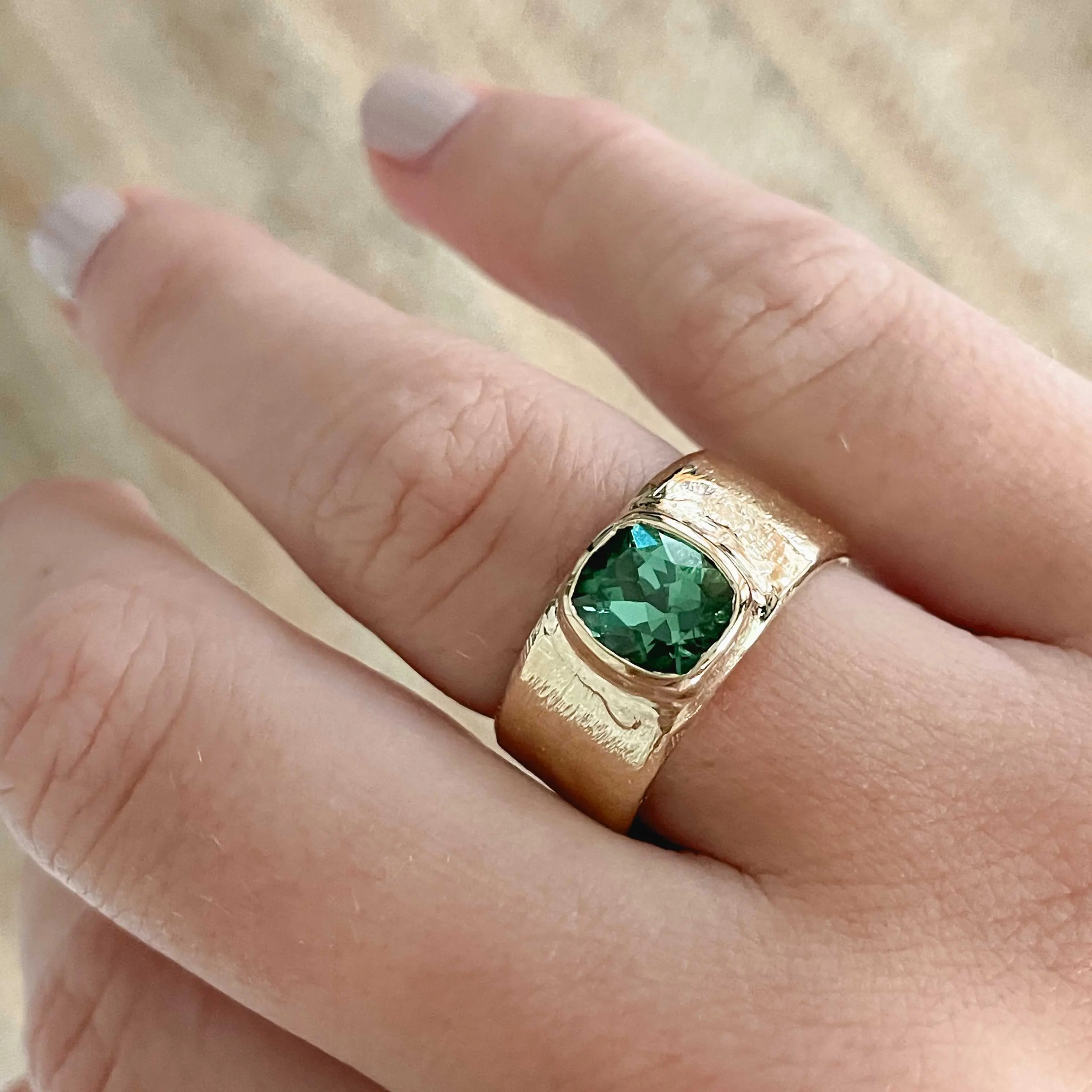 RTS Cigar Band Ring, Green Tourmaline Mary Frances Maker