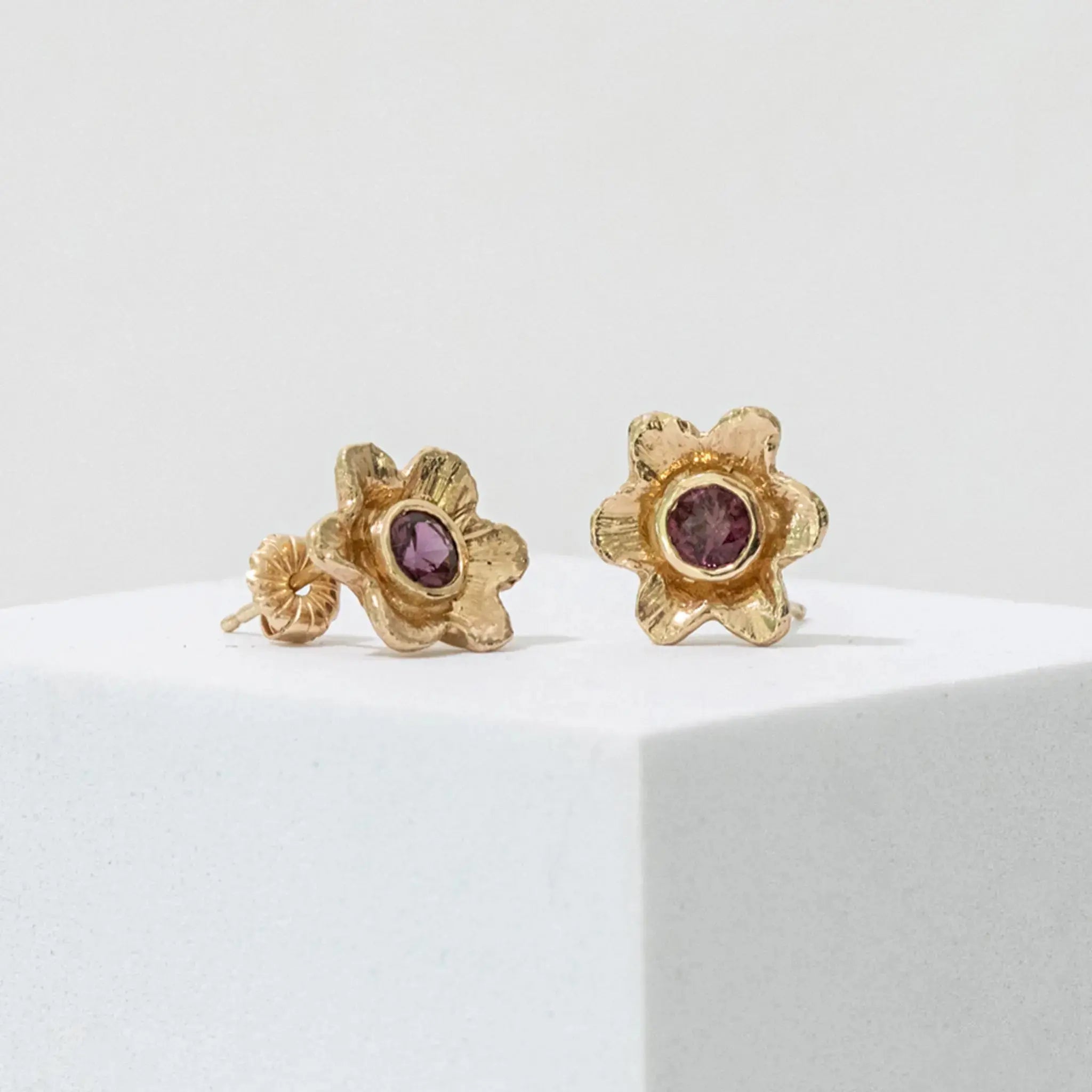 RTS Flower Studs, Berry Sapphire Mary Frances Maker