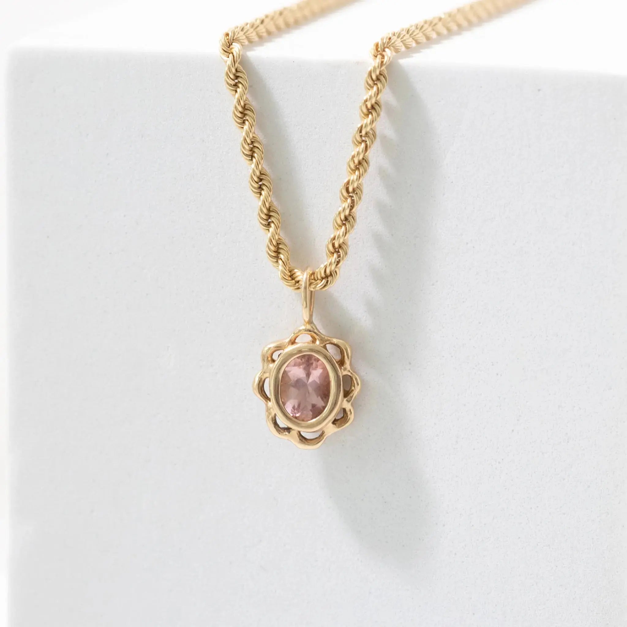 RTS Wavy Frame Pendant, Pink Morganite Mary Frances Maker